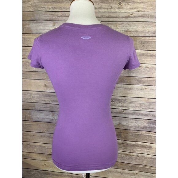 American Eagle Womens XS Graphic Tee Purple Stargazer Embroidered Top - Picture 4 of 8